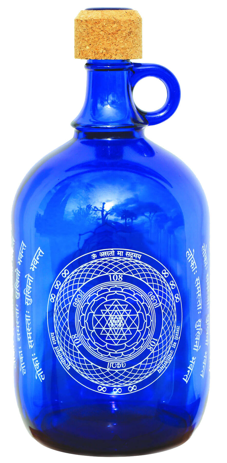 Devi Water, "Sri Yantra", Blue Glass Water Bottle