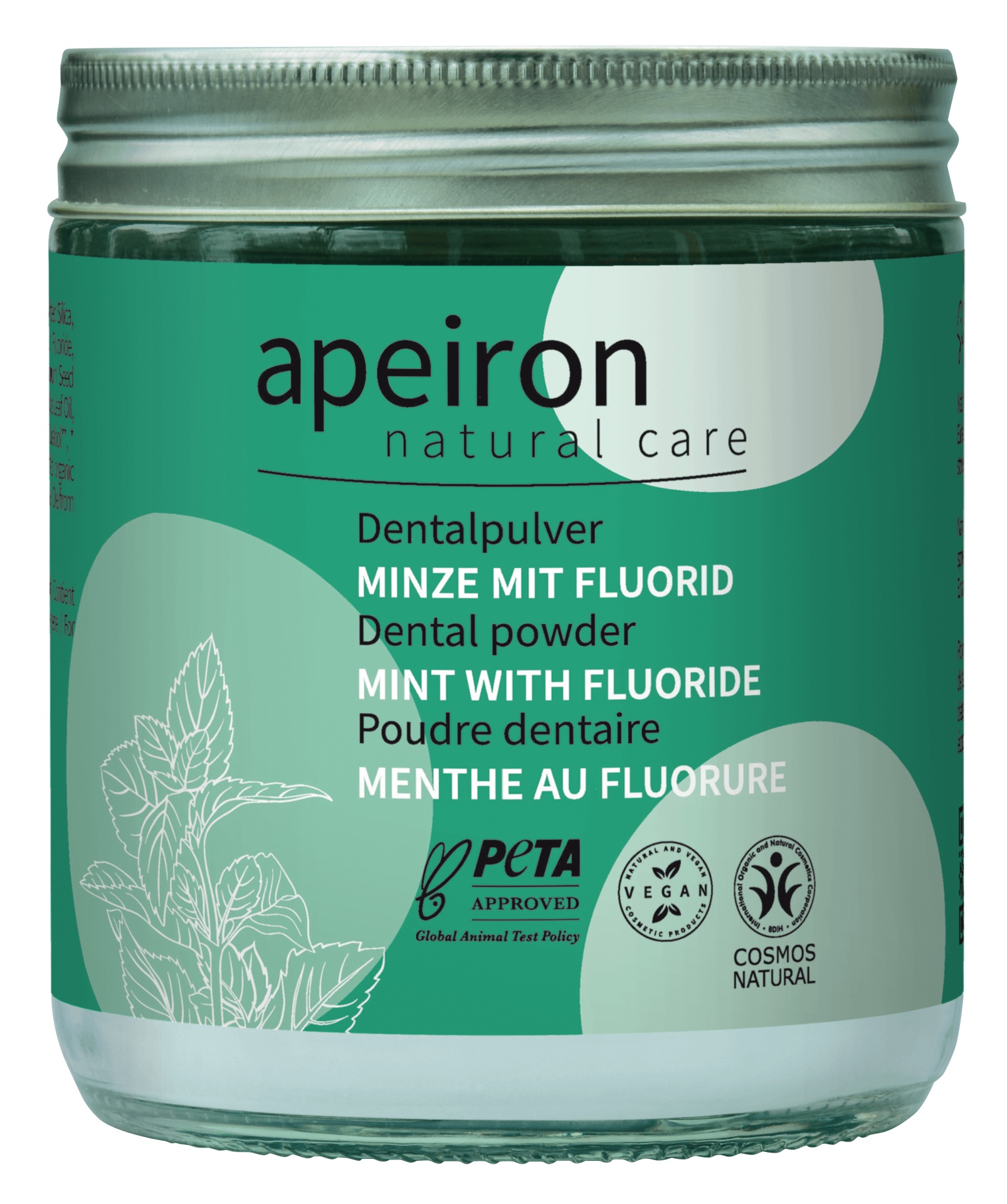 Dental Powder Mint with Fluorid, refill glass, Apeiron