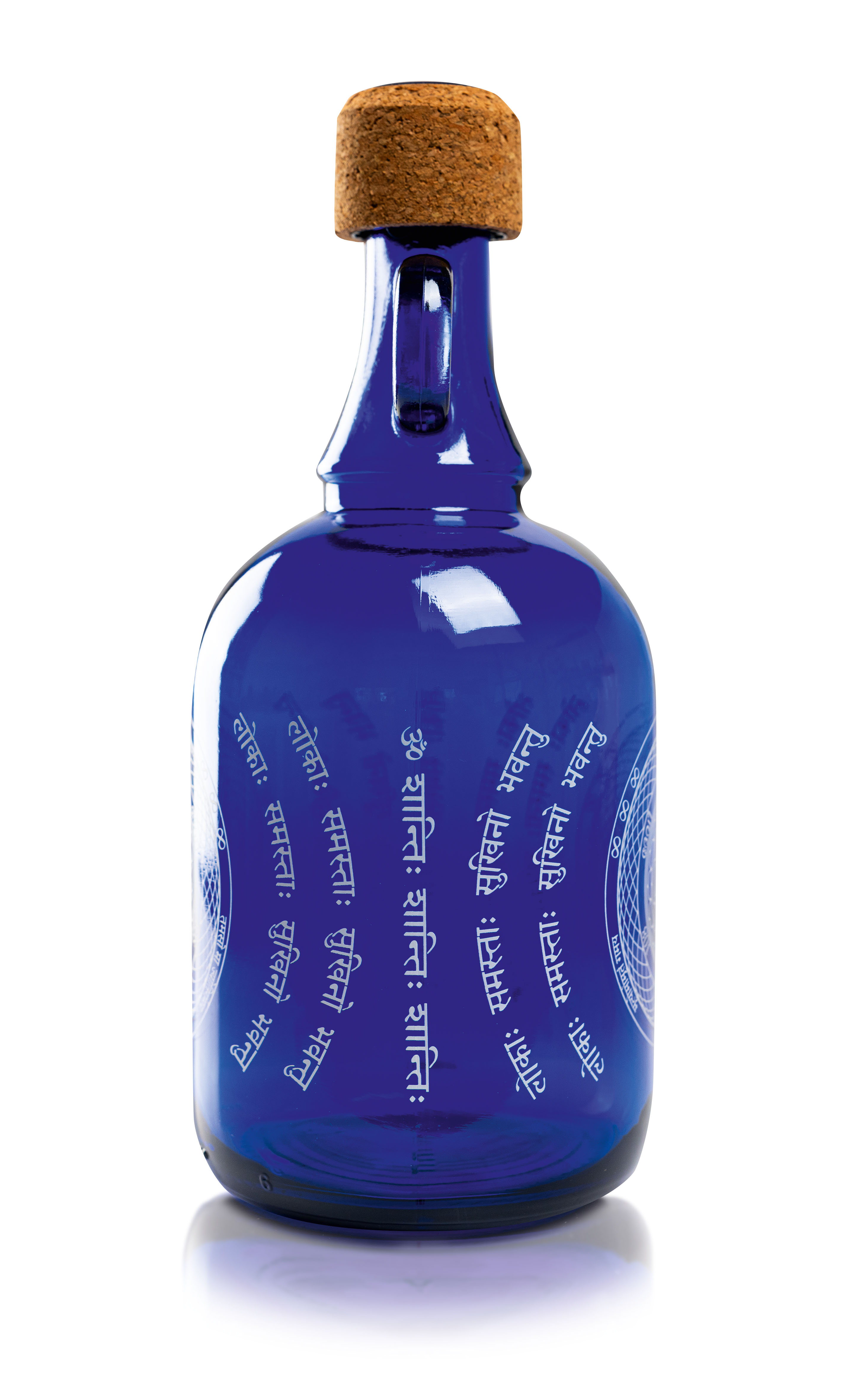 Devi Water, blue glass water bottle, 1L